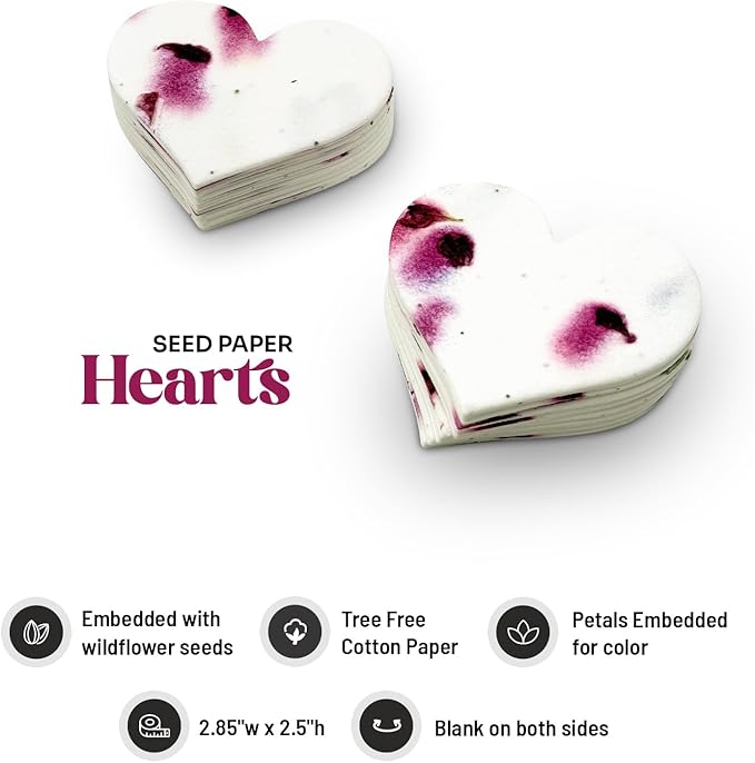 Heart Seed Paper – 50pcs Large Magenta Plantable Wildflower, Writable & Plantable Gift for Moms, Plant Lover, & Teachers, Ideal for Weddings, Baby Shower, Memorial, & Celebrations