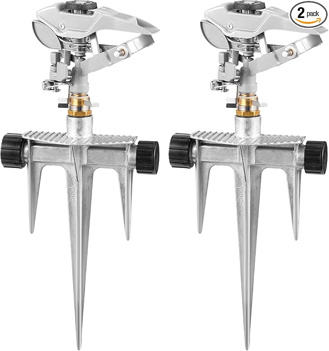 Landhoow 2 Pcs Lawn Sprinkler Heavy Duty Adjustable Pulsating Water Sprinkler Head with Spike Base Adjustable Spraying Area and Distance for Large Area Garden Lawn Yard Irrigation