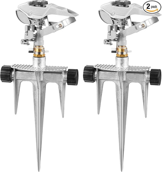 Landhoow 2 Pcs Lawn Sprinkler Heavy Duty Adjustable Pulsating Water Sprinkler Head with Spike Base Adjustable Spraying Area and Distance for Large Area Garden Lawn Yard Irrigation