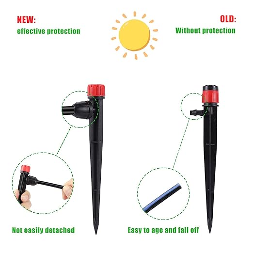 Drip Irrigation Emitters Adjustable 360 Degree Drip Emitters on 5" with Stake for 1/4" Drip Irrigation Tubing Irrigation Drippers for Garden Watering System. (50pcs-Red Drip)