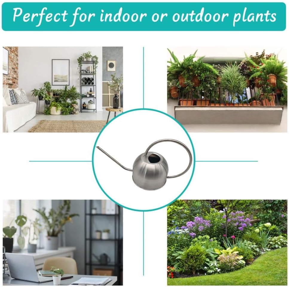 Hamiledyi 50 oz/1500 ml Stainless Steel Watering Can with Long Spout Metal Watering Can Indoor Outdoor Flower Watering Pot for Garden Orchid Bonsai Office Desk Plants (Silver)