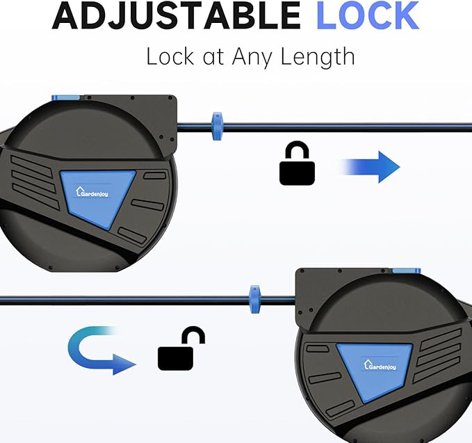 GARDENJOY Retractable Garden Hose Reel, 90 ft x 5/8 inch Heavy Duty Garden Hose with 180°Swivel Wall Mounted Bracket, 10 Pattern Sprayer Nozzle, Any Length Lock & Slow Return System