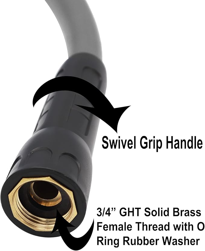 YOTOO Heavy Duty Hybrid Garden Water Hose 5/8-Inch by 25-Feet 150 PSI Kink Resistant, Flexible with Swivel Grip Handle and 3/4" GHT Solid Brass Fittings, Gray