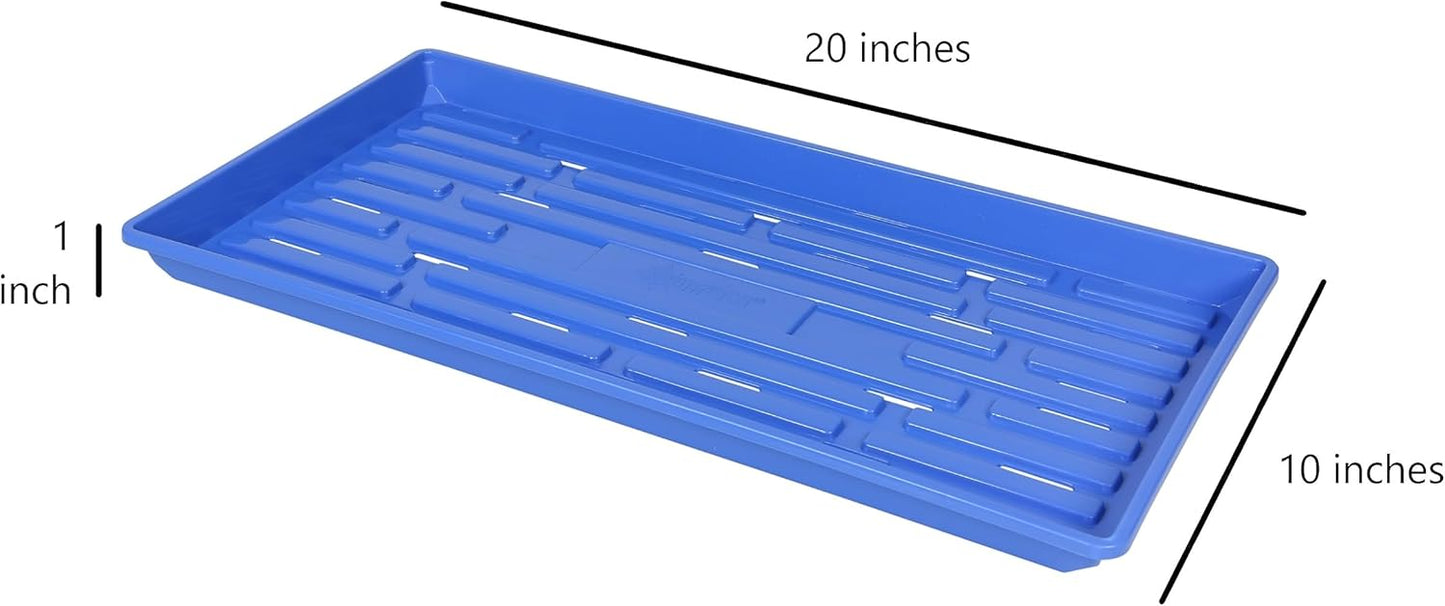 SUNPACK 10" x 20" Heavy Duty Shallow Plastic Seed Starting Tray, Blue, 1" (Pack of 30) - Lined with Drainage Holes for Excess Water and Aeration, Ideal for Greenhouses or Indoor Gardening