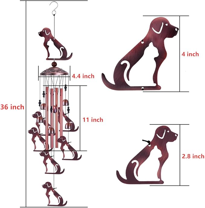 Outdoor Dog Wind Chimes Gifts for Mom - with 4 Tubes 6 Bells 7 Dogs Wind Bell, Romantic Wind Catcher, Mobile Dog Decor, Dog Bell, Puppy Windchimes for Home, Balcony, Tree, Festival, Garden Decoration