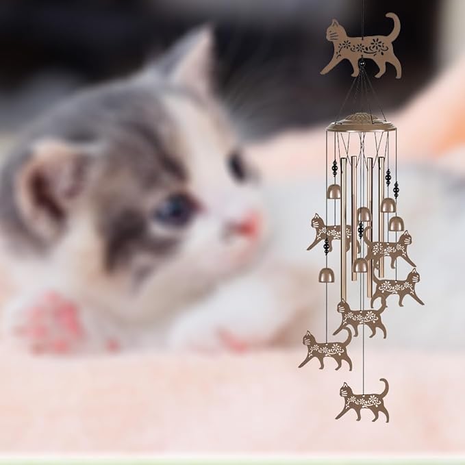 Outdoor Cats Wind Chimes Decor, Portable Mobile Wind Catcher, Sympathy Wind Bells, Memorial Gifts for Mom, Housewarming, Blessing WindChimes(Outside/Indoor/Home/Room/Porch/Yard/Tree/Garden Decorate)