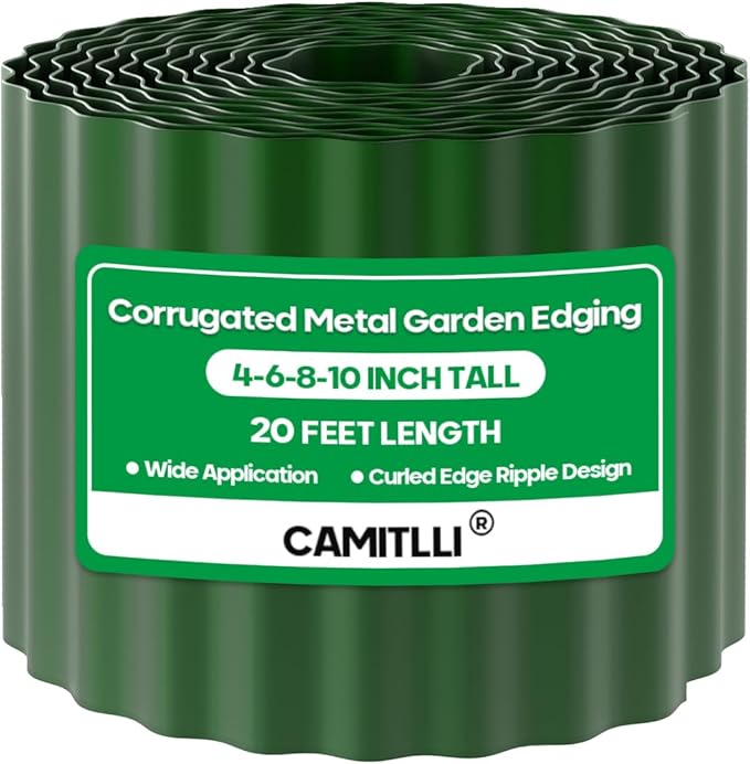 Corrugated Metal Garden Edging, Sturdy Tall Landscape Edging Borders, Perfect DIY for Flower Beds, Lawn and Pathway, Tree Surrounds, Paver Edges (Green, 6"×20FT)