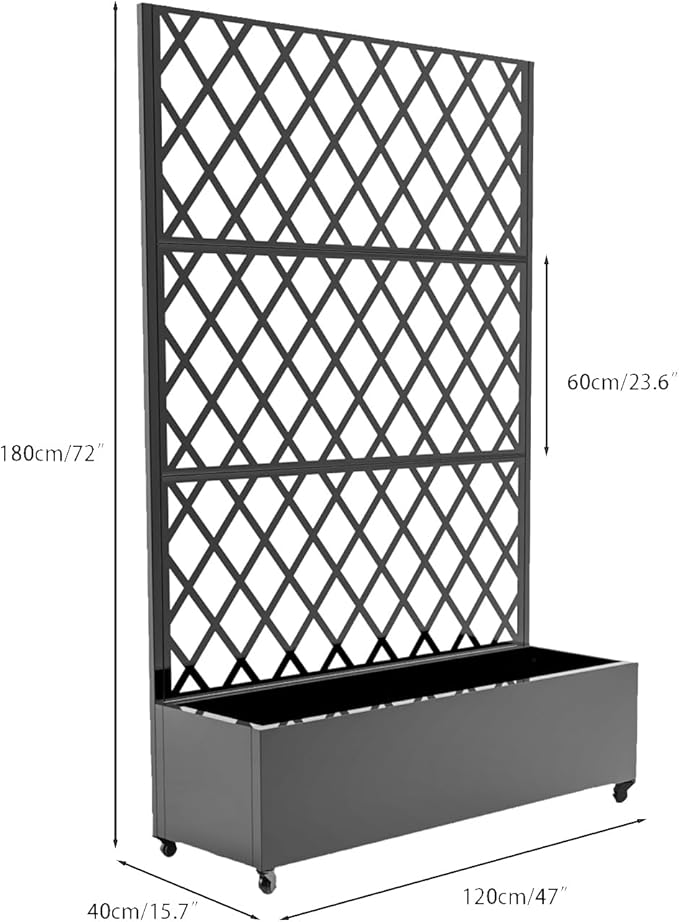 Metal Planter Box with Diamond Lattice Trellis - 72"x47" Galvanized Raised Garden Bed on Wheels for Climbing Plants and Vines, Black Finish