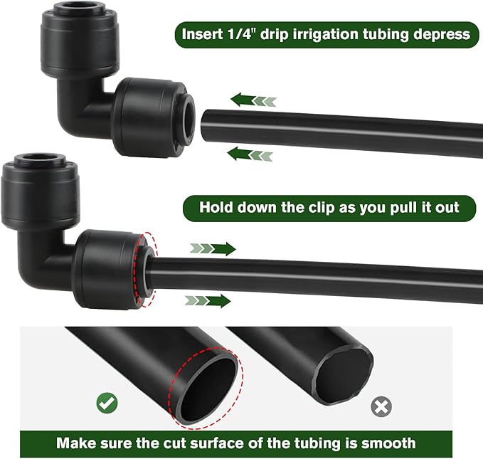 Kalolary 30PCS Quick-Connect 1/4" Drip Irrigation Tee Connectors Universal 90 Degree Elbow Fitting for 1/4 Inch Irrigation Tubing Irrigation Connectors for Drip or Sprinkler System