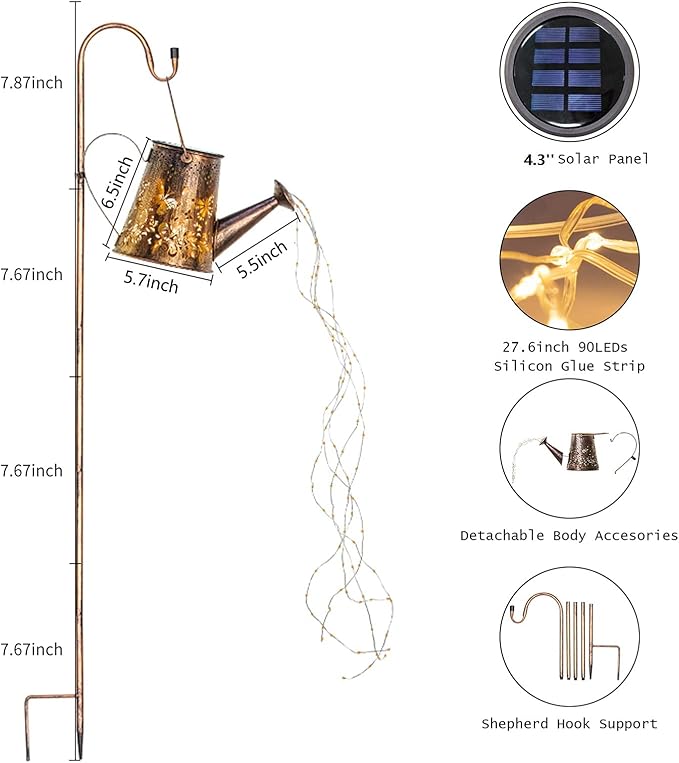 Solar Watering Can with Lights Outdoor,Hanging Solar Lantern,Metal Waterproof Garden Lights Decorations Gift for Table Patio Yards Pathway Party