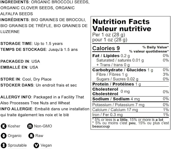 Food to Live - Organic Antioxidant Mix of Sprouting Seeds, 5 Pounds - Non-GMO Broccoli, Alfalfa, Clover, Rich Germination Rate, Non-Irradiated, Kosher, Vegan