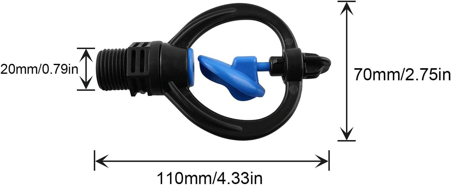 6pcs 3/4" External Wire Impeller Butterfly Nozzle 360 Degree Automatic Rotation Sprinkler Irrigation Garden Water Misting Sprinkler Nozzle Watering Drippers Sprinklers