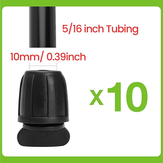 Bonviee 10 Pack 5/16” Drip Irrigation End Cap Connectors, Barbed Lock End Plug Fittings for 5/16 Inch Tubing, Leak-Proof Closure for Garden Hose Drip Line Termination, Easy No-Leak Installation