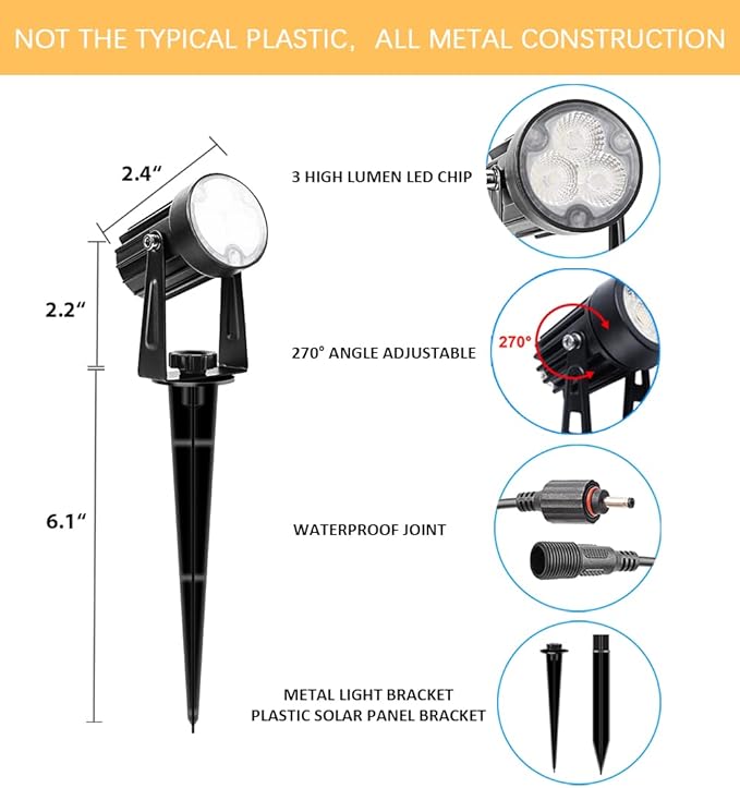 APONUO Metal Outdoor Solar Landscape Lights Solar Lights Outdoor Waterproof Solar Landscape Spotlight for Yard Landscape Lighting, Auto On/Off for Pathway,Driveway, Porch, Patio (Cool White)