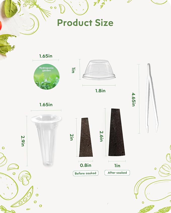 140Pcs Hydroponic Pods Supplies: Compatible with AeroGarden Grow Anything Herb Kits - Includes Grow Sponges Grow Baskets Grow Domes Labels - Hydroponics Supplies for Most Brand