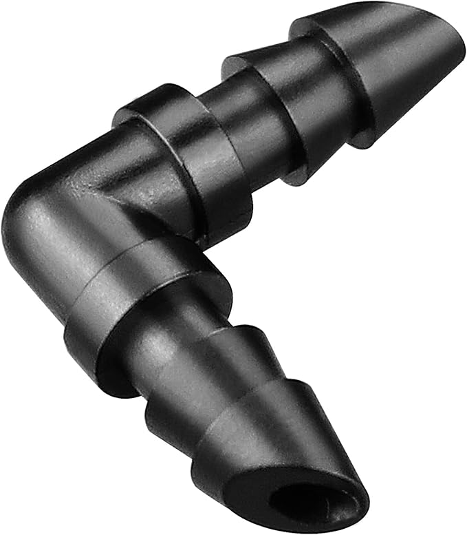 Drip Irrigation Elbow Fittings:50 Pieces Barbed Elbow Irrigation Parts with Sharp End Fits for 1/4 Inch Irrigation Tubing Drip Line Elbow Connectors for Garden Lawn Irrigation System