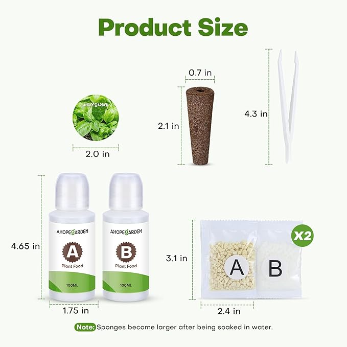 Ahopegarden 86PCS Hydroponic Pods Kit: Grow Anything Herb Kits with 600ml A&B Plant Food, 40 Grow Sponges, 40 Labels, 1 Tweezer - Hydroponics Supplies for Aerogarden&Most Brand Herb Garden