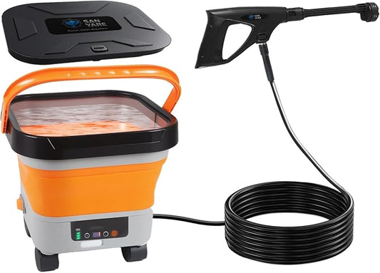 Cordless Pressure Washer w/3.5Gal Tank with Universal Wheel 6-in-1 Nozzle, Max 620PSI, 16.4FT Hose, 20000mAh Lithium Battery, Fold Portable Washer for Camping, Pet Cleaning,Watering The Flowers