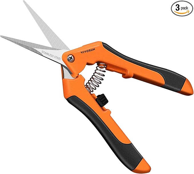 VIVOSUN 3-Pack 6.5 Inch Gardening Scissors Hand Pruner Pruning Shear with Straight Stainless Steel Blades Orange