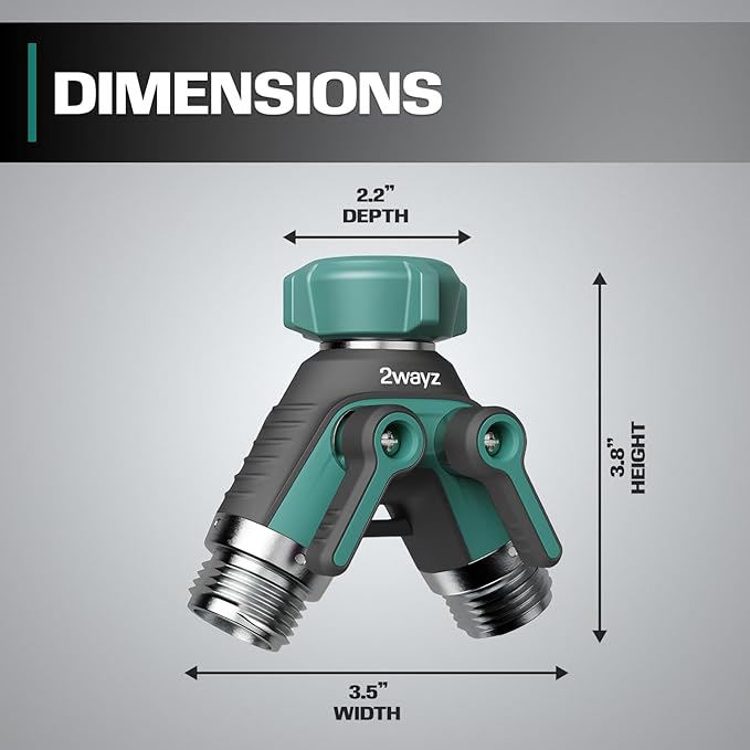 2WAYZ Dual Outlet Water Hose Splitter - Heavy-Duty Brass Y Connector, 360° Rotation, Easy Installation, Leak-Proof Design with Spigot Extender - Ideal for Garden, Washing Machines, Outdoor Faucets