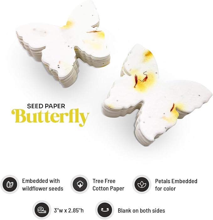 Butterfly Seed Paper – 50pcs Large Yellow Plantable Wildflower, Writable & Plantable Gift for Moms, Plant Lover, & Teachers, Ideal for Weddings, Baby Shower, Memorial, & Celebrations