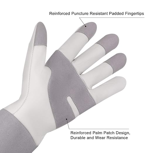 HLDD HANDLANDY Leather Gardening Gloves for Women & Men, Long Sleeve Rose Pruning, Thorn Proof Garden Work Gauntlet, Animal Handling (Small, Gray)
