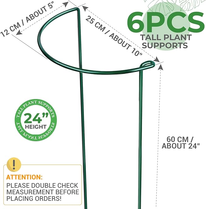 LEOBRO 24 Inch Plant Support Stakes, 6PCS Plant Stakes, Peony Cages and Supports, Garden Stakes, Plant Supports for Outdoor Plants Indoor Plants, Monstera Tomato Hydrangea Support Cage, 10" W x 24" H
