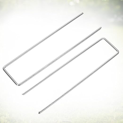 HARFINGTON 100pcs Garden Ground Stakes 6" U Pegs Galvanized Iron Landscape Staples Pointed Tip Loop Stake for Anchoring Lawn Ground Tubing Drip Irrigation Hoses