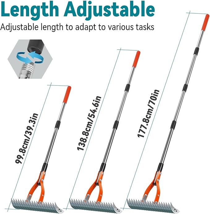 Thatch Rake for Lawns, Yofidra 15" Heavy Duty Metal Dethatcher Rake with 5FT Handle, 70’’ Adjustable Manual Thatcher with 19-Tine for Lawn Loosening Soil, Yard and Removing Dead Grass