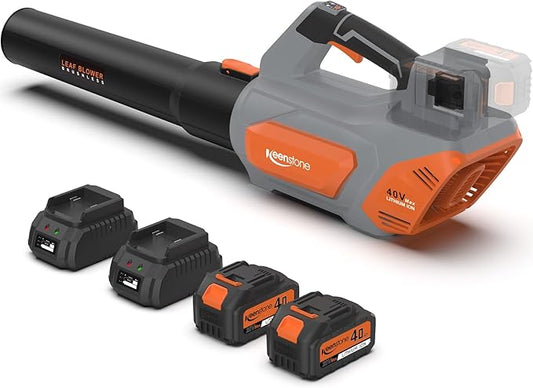 Keenstone Leaf Blower, Cordless Leaf Blowers Max 620-CFM 120-MPH with 2 * 4000mAh Batteries and 2*Fast Chargers, Lightweight Leaf Blower Cordless with 3 Speed Modes for Patio, Lawn, Yard, Leaves 40V