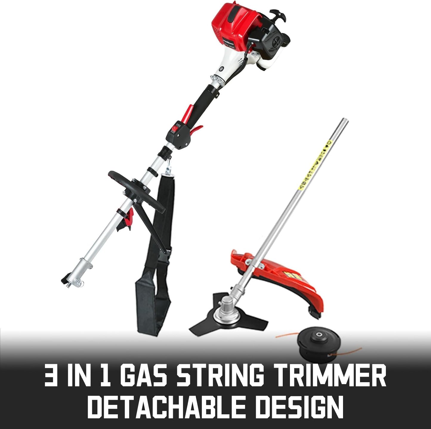 PowerSmart Gas Weed Wacker 2-Cycle 25cc Gas String Trimmer/Edger 16" and 10" Brush Cutter & Shoulder Strap Included