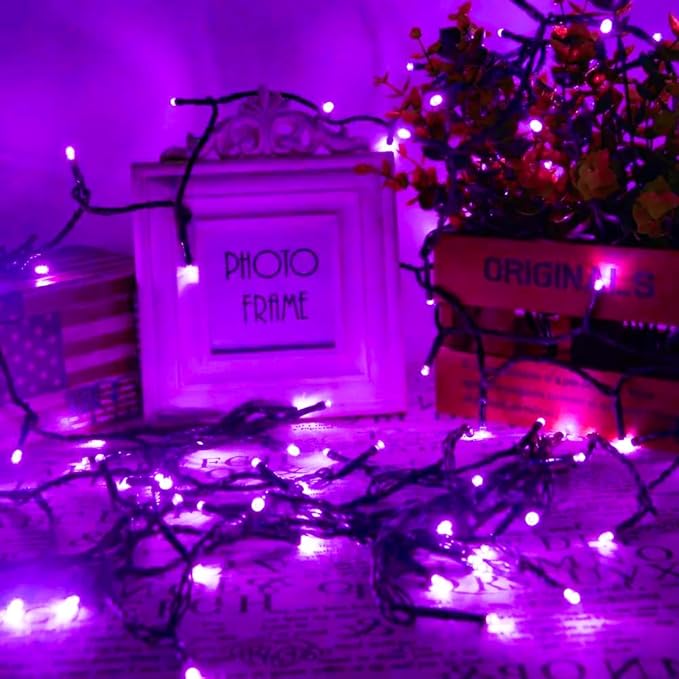 YIQU Purple 82FT 200 LED Extendable Halloween Lights for Outdoor/Indoor, 8 Lighting Modes Plug in String Lights for Halloween Decorations Bedroom Party Decor Room Garden Patio Tree (Purple)