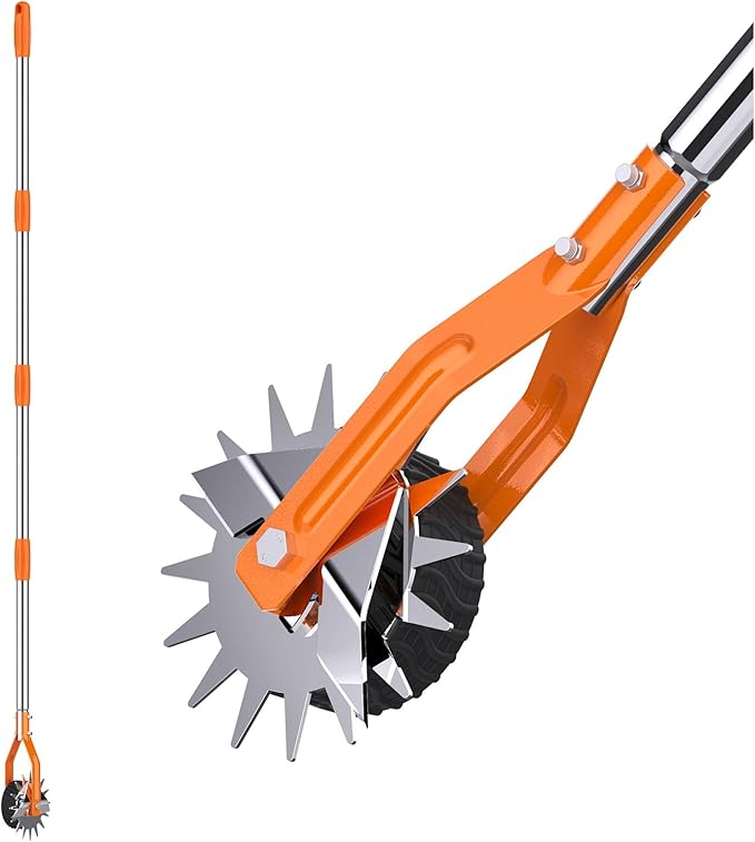 Wheel Rotary Edger Lawn Tool, Sidewalk 66.7Inch Manual Lawn Edger, Grass Edge Trimmer, Adjustable Stainless Steel Handle with Cushion Grip,Soil,Garden and Yard Tool,Orange