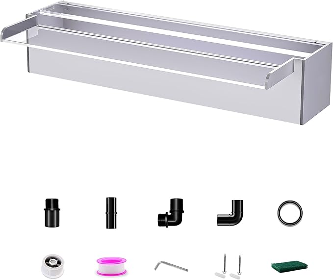 Pool Fountain, LONGRUNNEW Transparent Acrylic Pool Waterfall Spillway, 23.6 Inches Pool Water Feature for Garden Patio, Backyard Koi Pond Decor