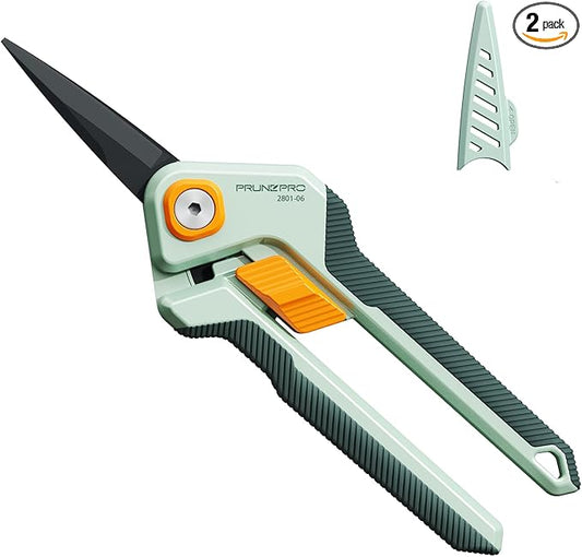 PrunePro Garden Scissors Pruning Shears Sharp Stainless Steel Non-Stick Teflon Coating Blade for Precise Cuts Garden Snip Bonsai Clippers for Plants Rose Flower 2 Pack