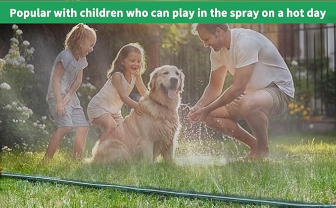 100 FT (50FT*2 Flat Sprinkler Hose for Lawn Watering Garden Soaker Hose with Holes, Heavy Duty Lightweight No-Kink Water Hose with Stakes, Irrigation Hose, Great Fun for Kids and Dog