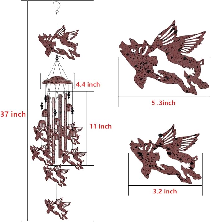 Outdoor Flying Pigs Wind Chimes Decoration, Blessing Wind Bells, Memorial Wind Chimes, Pigs Wind Catcher, Fly Pig Decor, 7 Fly Pigs Wind Chime for Home, Balcony, Tree, Festival Decor, Gifts for Mom