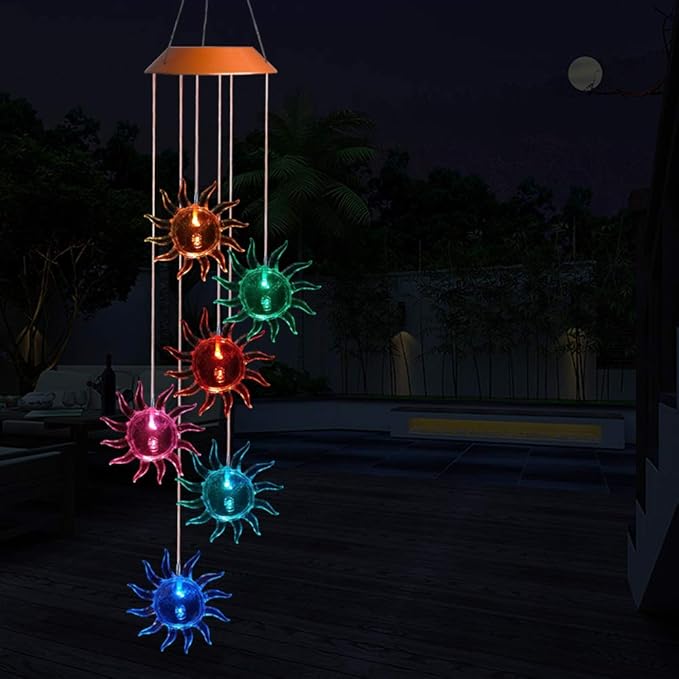 ME9UE Solar Sunflowers Wind Chimes, Outdoor Waterproof Mobile Romantic Color-Changing LED Solar Powered Wind Chimes Lights for Home, Yard, Night Garden, Party, Festival Decoration, Valentines Gift