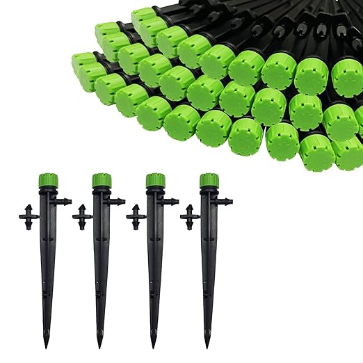 BEADNOVA Irrigation Drippers 50pcs Drip Emitters for 1/4 Inch Irrigation Sprinkler 360 Degree Micro Sprinkler Adjustable Drip Heads Drippers for Garden Patio Lawn
