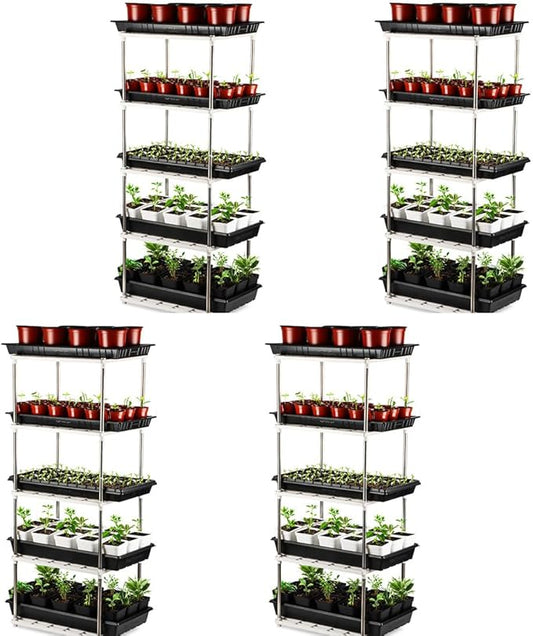 4 Pcs 5-Tier Plant Stand for Seedling Trays Storage (White)