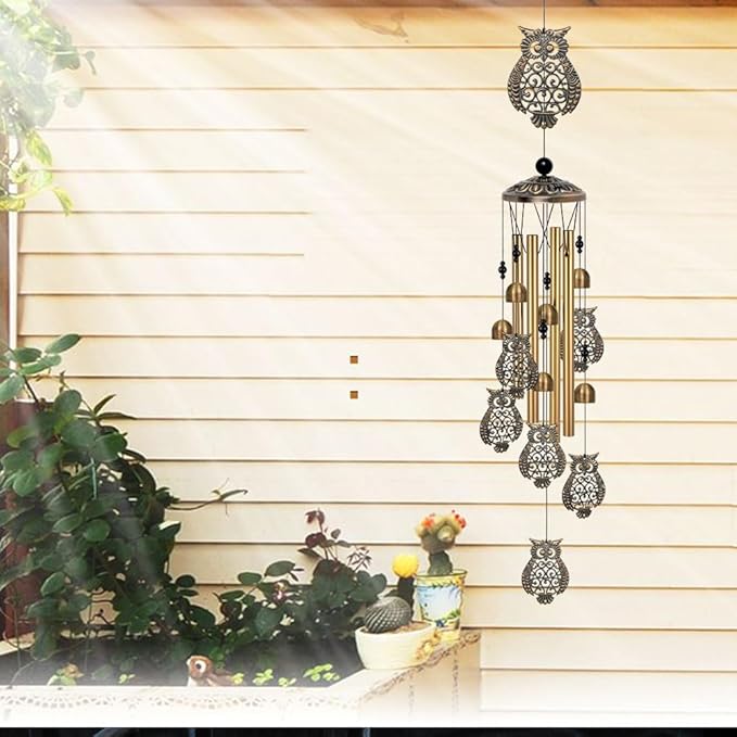 Bronze Owls Wind Chimes Decor, Mobile Blessing Wind Bells Decorate, Sympathy Wind Catcher, Memorial Gifts for Mom,Grandma,Woman (Housewarming/Outside/Indoor/Home/Room/Porch/Yard/Garden Decoration)