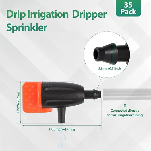 RedChili Drip Irrigation Inline Dripper for 1/4" Drip Irrigation Tubing, 35 Pieces Adjustable Drip Emitters Micro Drippers for Drip Irrigation Gardening System Maintain Constant Flow