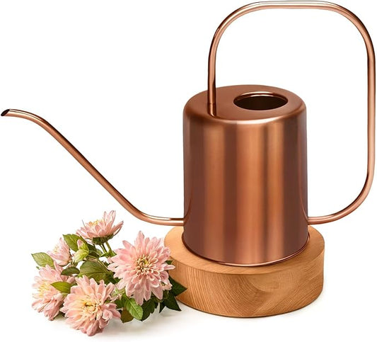 Plexon Rose Gold Metal Watering Can Indoor Plants, 54 oz Stainless Steel Long Spout Watering Can Outdoor House Plant Flower, Garden