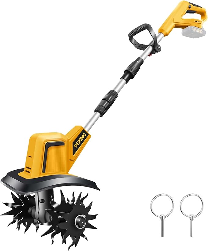 DEVONIC Cordless Electric Garden Tiller,330RPM Electric Garden Tiller, 8 in Tilling Width and 6 in Depth Garden Rototiller for Lawn/Gardening/Soil Cultivation (Without Battery)