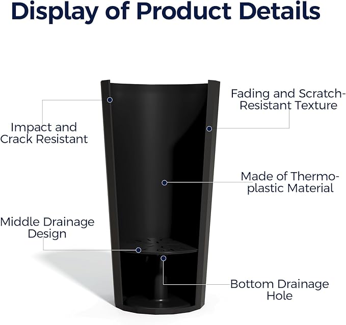 23.6" Tall Planters for Outdoor Plants, Large Outdoor Planters for Porch Decor with Drainage Hole, Wide Stripe Design Flower Pots Fits Indoor Plants Patio/Garden, Plastic Black (2 Pack)