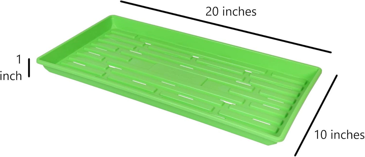 SUNPACK 10" x 20" Heavy Duty Shallow Plastic Seed Starting Tray, Green, 1" (Pack of 10) - Lined with Drainage Holes for Excess Water and Aeration, Ideal for Greenhouses or Indoor Gardening