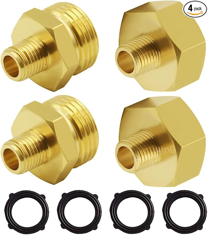 Hooshing Garden Hose Adapter 1/4" NPT to 3/4" GHT Thread Brass Garden Hose to Pipe Fittings Connectors with Washers