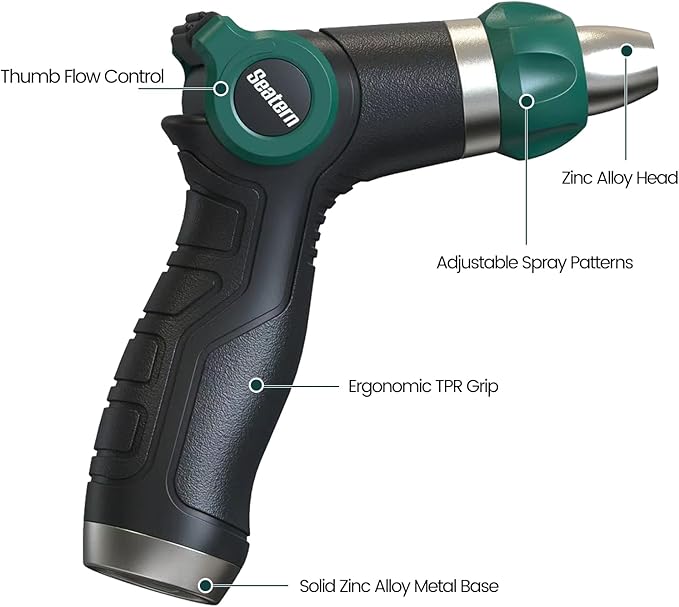 High Pressure Garden Hose Nozzle Sprayer, Heavy-Duty Metal Water Hose Nozzle with Thumb Control & Adjustable Jet for Car Washing, Patio Cleaning, Lawn & Plant Watering