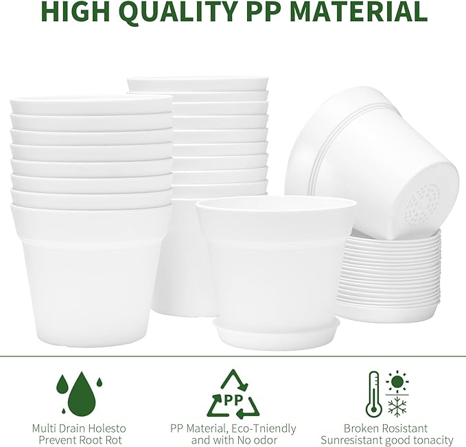 GARDIFE 20 Pack 6 inch Plant pots, planters for Indoor Plants, Flower pots, White