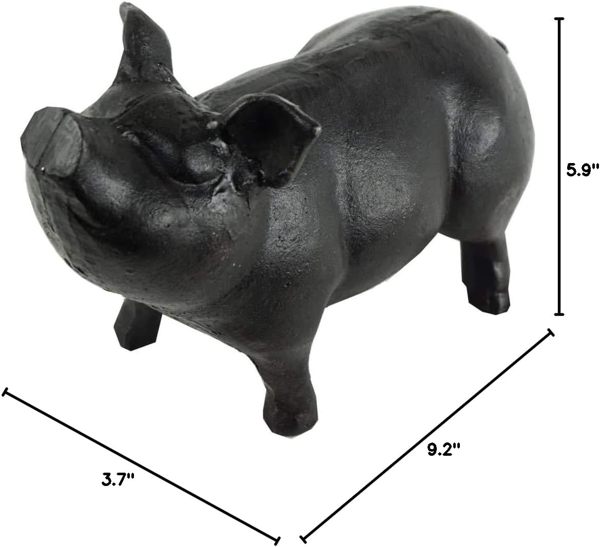 NACH Cast Iron Pig Statue - Black Door Stopper/Paperweight, Rustic Garden Decor, 9.2x3.7x5.9 Inch, Black Head Up Pig